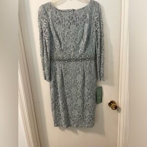 Jackie Jon New York Women Sage Lace 3/4 Sleeve Beaded Dress Size 8 NWT‎ MOB MOG